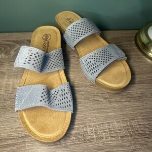 White Mountain Footbeds Sandals Leather Slide Comfort Cushioned Velcro Size 8.5